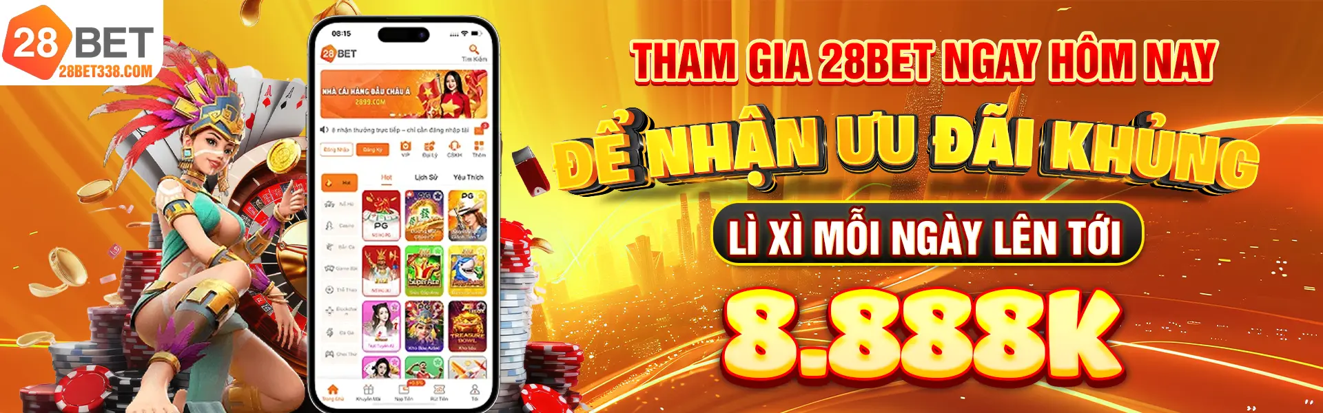 tham gia 28bet để nhận ưu đãi khủng,lixi mỗi ngày lên tới 8.888k